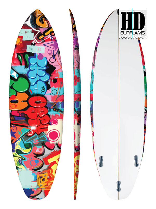 GRAFFITI STREET ART SURFBOARD INLAY POLYESTER & EPOXY RESINS