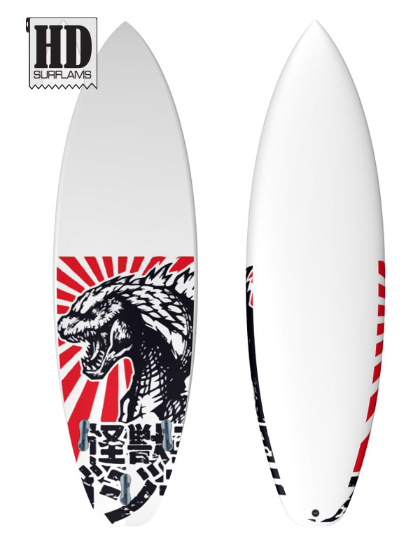 HALF BLUE HALF GODZILLA SURFBOARD INLAY POLYESTER & EPOXY RESINSSURFBOARD INLAY POLYESTER & EPOXY RESINS SURFBOARD INLAY POLYESTER & EPOXY RESINS