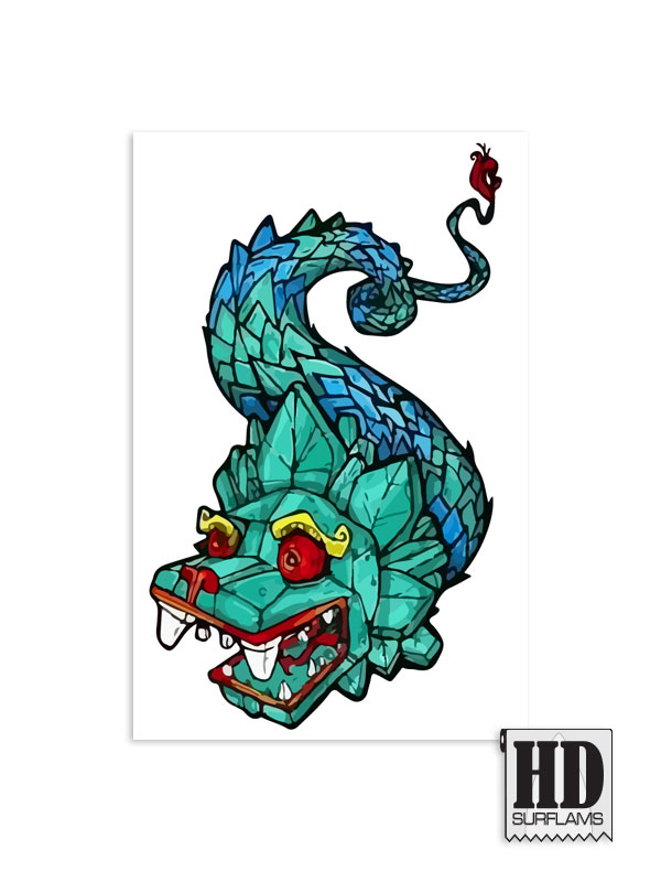 QUETZALCOATL INLAY ART PRINTED LAMINA SPECIAL FIBERCLOTH FOR SURFBOARD GLASS-IN POLY-RESIN - Image 2