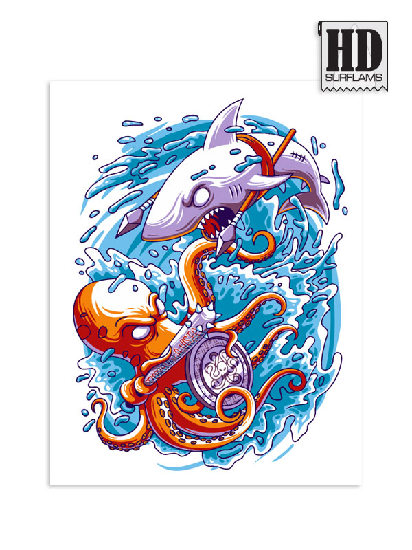 SHARK ATTACK INLAY ART PRINTED LAMINA SPECIAL FIBERCLOTH FOR SURFBOARD GLASS-IN POLY-RESIN - Image 2
