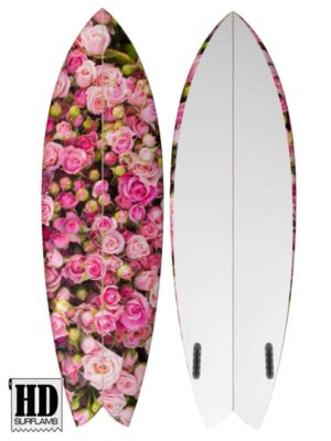 PINK ROSES INLAY ART PRINTED LAMINA SPECIAL FIBERCLOTH FOR SURFBOARD GLASS-IN POLY-RESIN
